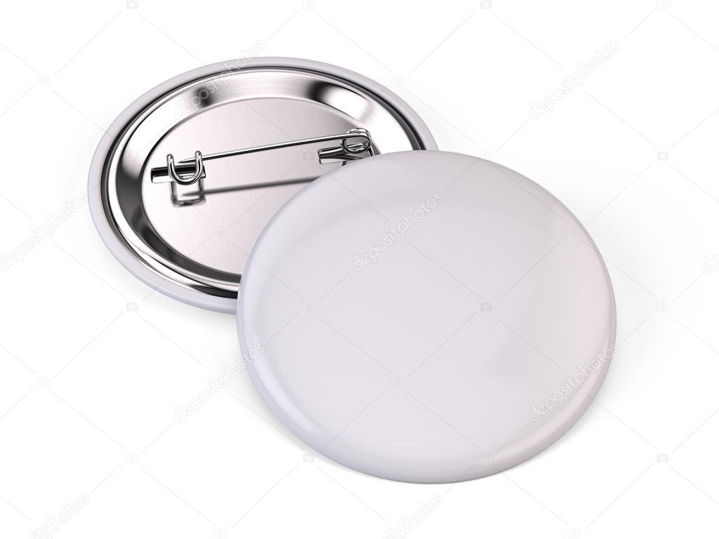Blank white pin badge brooch isolated on white Stock Photo by